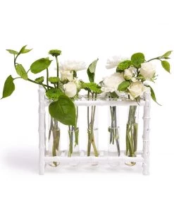 Two’s Company White Bamboo Vase With 5 Glass Holder Décor