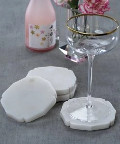 Zodax 4 White Marble Coasters Décor