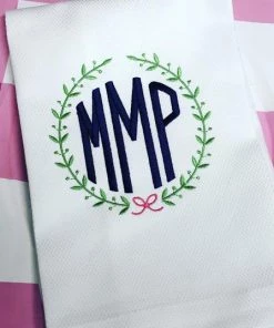 Boutross Imports Linens Monogrammed Diamond Damask/Hemstitch Huck Towel