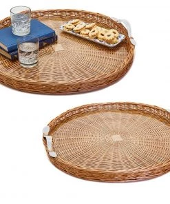Two’s Company Large- Round Wicker Tray Décor