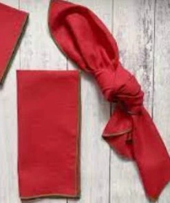 Faire Holiday Red Cloth Napkin Green Edge Tabletop