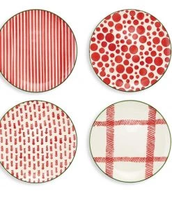 Vietri Mistletoe Asst Set Of Dinner Plate Holiday