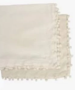 Blue Pheasant Napkins White Pom Pom Cocktail Napkin