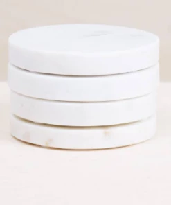 Be Home White Marble Round Coasters- Set Of 4 Tabletop