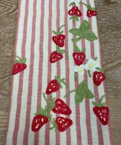 Busatti Pink Strawberry Embroidered Tea Towel