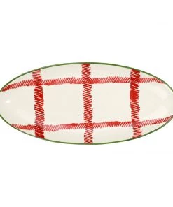 Vietri Mistletoe Plaid Narrow Oval Platter Tabletop