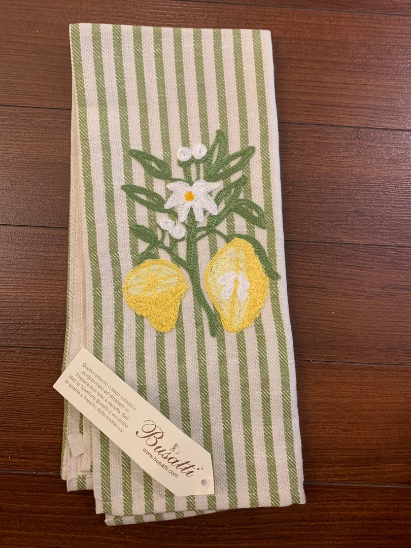 Busatti Striped Embroidered Tea Towel 1 Busatti Striped Embroidered Tea Towel