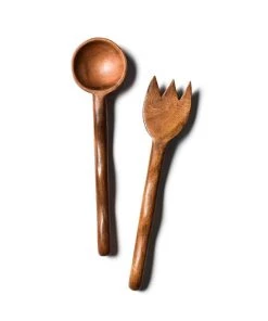 Coton Color Serving Utensils Wood Ruffle Salad Server Set