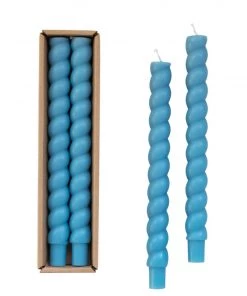 Creative Co-Op Décor Unscented Twisted Taper Candles- Blue