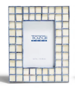 Two’s Company 5x7 Natural And Blue Tiled Photo Frame