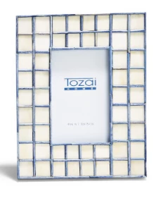Two’s Company 4x6 Natural And Blue Tiled Photo Frame Décor