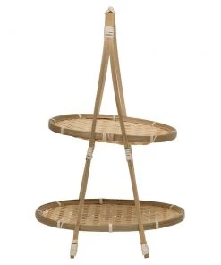 Creative Co-Op Tabletop Hand-Woven Bamboo Tiered Tray