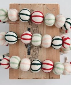 Creative Co-Op 72” Wool Felt Striped Ball Garland