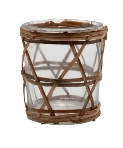 BIDK Home Glass And Rattan Votive Décor