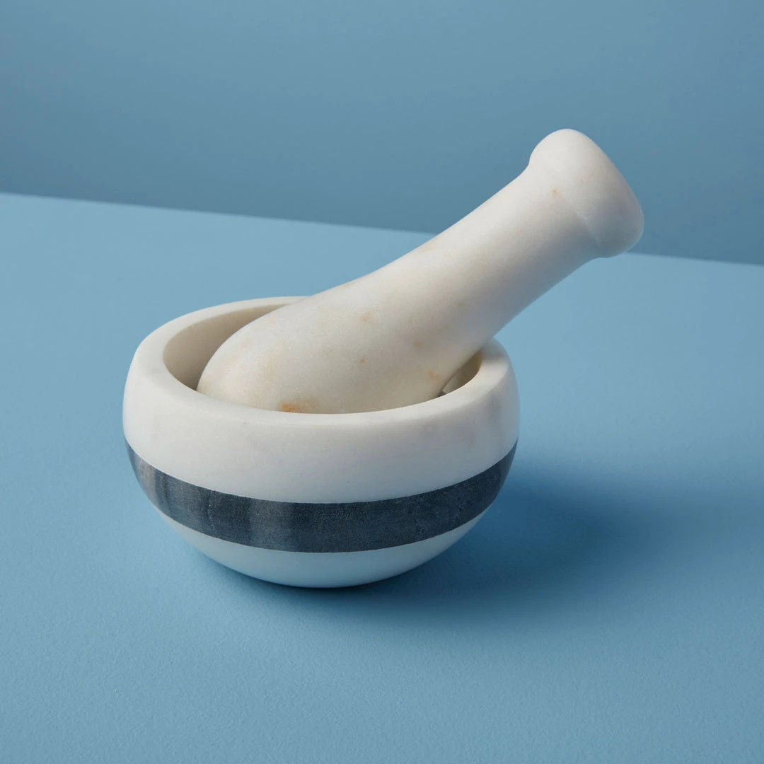 Be Home White & Gray Marble Mortar And Pestle With Stripe 1 Be Home White & Gray Marble Mortar And Pestle With Stripe