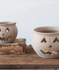 Creative Co-Op Jack-O-Lantern Terra Cotta Candle Holder- Small Décor