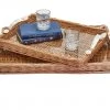 Two’s Company Décor Large-Wicker Trays White Handles