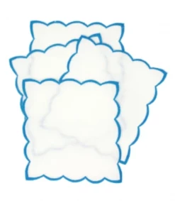 Boutross Imports Linen Cocktail Napkins With Scallop Trim, Set Of 6