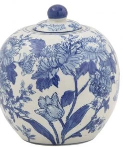 Creative Co-Op Blue And White Ginger Jar Stoneware